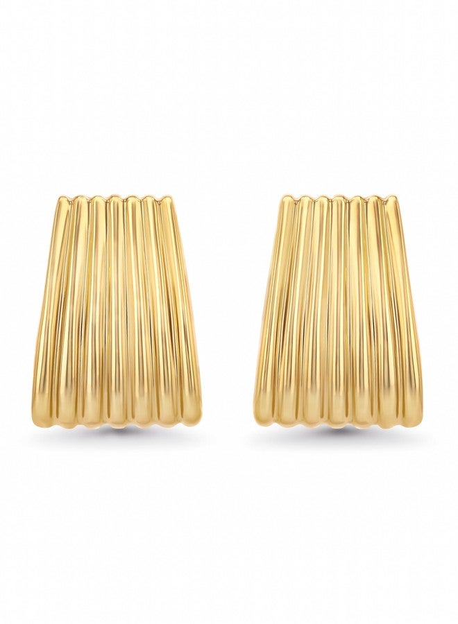 SNGIA Chunky Statement Earrings for Women by SNGIA (18K gold plated, silver plated Plated), Small Handmade Trendy Stud Ribbed Jewelry Gifts, Rectangle Huggies Fashion Button Accessories, Vintage Thick Square Nickle Free Huggie Earring. - Image 1